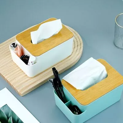 Plastic Tissue Box Bamboo Cover Toilet Paper Box  For Home • $15.92