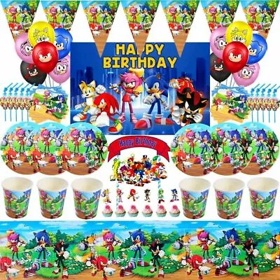 $6.15 • Buy Sonic The Hedgehog Birthday Plates Flags Tableware Hat Balloons Party Decoration