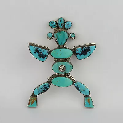 Huge Sterling Silver Turquoise Mens Kachina Or Indian Chief Bolo Tie Slide • $499