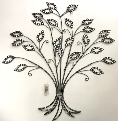 Contemporary Metal Wall Art Decor Sculpture.Tree Flowers Crystal Leaf 74cm Heigh • £49.99