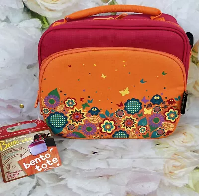 Bento Tote Lunch Box Laptop Lunches Insert ORANGE PINK Design Flowers Birds NEW • $9.95