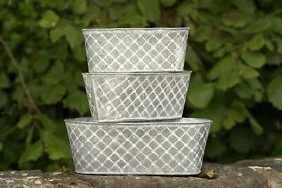 Lattice Galvanised Zinc Metal Planter | Garden Flower Pots Trough Set Of 3 OR 1 • £32.99