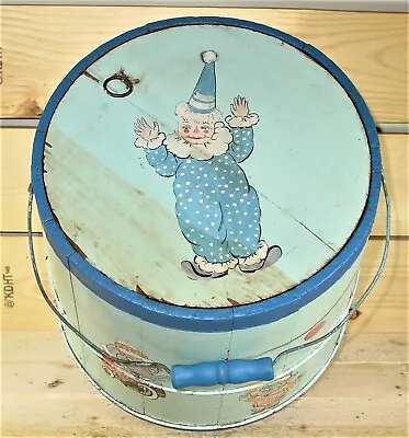  Antique Darling Firkin Sugar Bucket Wood Circus Themed Hand Painted Primitive • $30