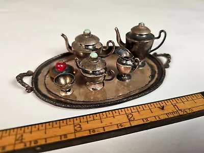 Vintage Antique Sterling Silver & Turquoise 7 Piece Miniature Tea Set • $105