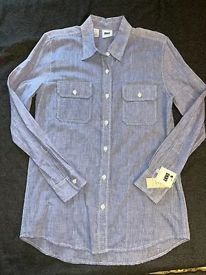 Vintage DKNY Shirt Womens 10 Flap Pocket Blue Chambray Long Sleeve Button Up NWT • $20.74