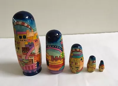 Yair Emanuel Babushka Wood Matrioshkas Nesting Dolls With Jerusalem Depictions • $29.99