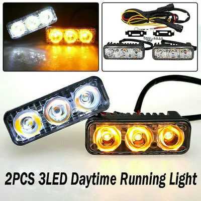 2x 3 LED Car Daytime Running Light DRL Driving Turn Signal Fog Lamp White Amber • $12.85