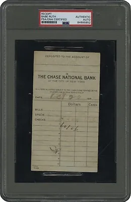 1943 Babe Ruth Signed Chase National Bank Receipt Dated Oct 22 Autograph Psa/dna • $6999