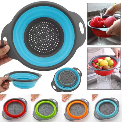 Collapsible Colander Folding Food Vegetabl Drainer Silicone Kitchen Space Saving • £5.99