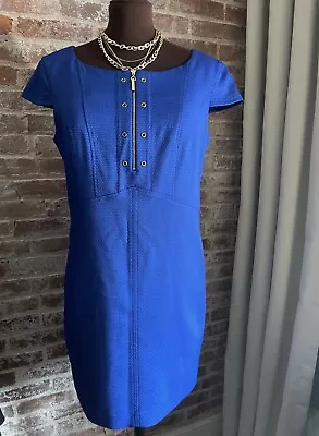 Ellen Tracy Career Sheath Dress Royal Blue Knee Length Cap Sleeve Size Petite 8 • $24