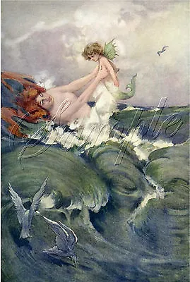  Mermaid Mother Water Baby Siren Sea Fantasy Vintage Canvas Art Print Large • $49.75