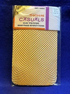 Vtg New In Pk One Pair Orange Color Fishnet Seamless Stockings Thigh-Hi Nylon • $12.95