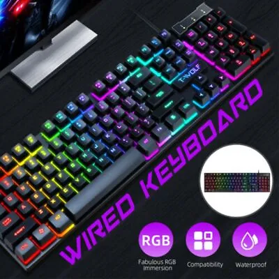 Mechanical Wireless Gaming Keyboard RGB Backlit Bluetooth 5.0 Type-C Wired. • $35.97