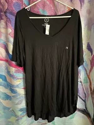 NWT 24/7 Maurices Women Plus Size 1X Long Black Knit Short Sleeve Shirt Top  • $12.99