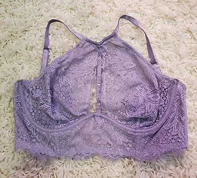 Victoria's Secret Very Sexy Plunge Lace Halter High Neck Lilac Bra Sz.34DD • £28.95