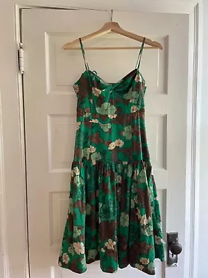 Moulinette Soeurs Green And Brown Flower Print Midi Dress SIZE 2 ANTHROPOLOGIE • $20