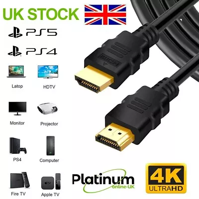 Premium 4k Hdmi Cable 2.0 High Speed Gold Plated Lead 2160p 3d Hdtv Ultra Uhd • £2.95