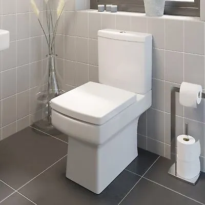 £127.76 • Buy White Ceramic Square Modern Toilet Close Coupled Bathroom Pan & Seat WC Bathroom