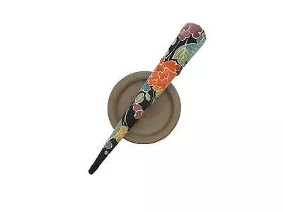 Black Kimono Hair Clip 130mm Long Metal Upcycled Silk Hair Stick Floral • $11.98