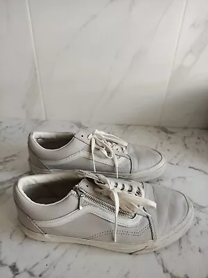 White Grey Leather Vans Size 8.5 Women's Unisex Sneakers Shoes • $20