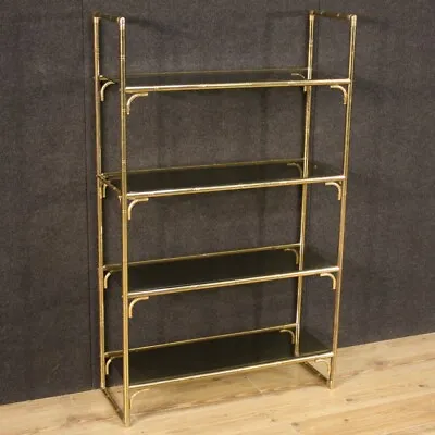 Bookcase IN Metal Golden Imitation Bamboo Étagere Vintage 4 Shelves Glass Mobile • $3943.08