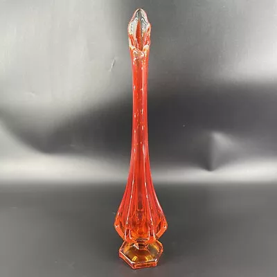 Vintage MCM Viking Glass Orange Amberina Swung Vase Pedestal 14.5” • $69.95