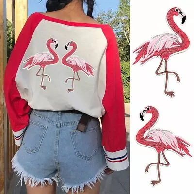 Embroidered Iron-on Fabric Badge Sticker Apparel Applique Red Flamingo Patch • £3.61