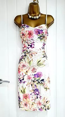 £4.21 • Buy LIPSY LONDON By MICHELLE KEEGAN Size 14 Floral Lazer Cut Stretch Bodycon Dress