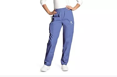 Landau Cargo Nurse Scrubs Pant Straight Leg Elastic Waist Ceil Blue #8501  • $14