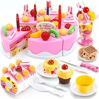 Birthday Cake Toy Pink Play Food Set 75 Pcs Plastic Kitchen Cutting Toy Pretend  • $18.99