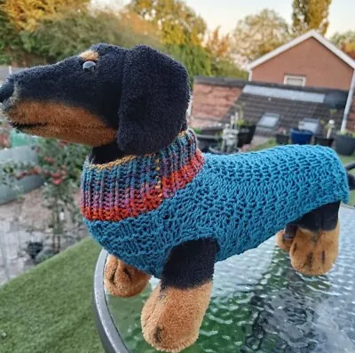Dachshund Dog Aran Multicoloured Knitted Coat - New - Ready Made - 12  Length • £15