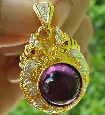 Purple Naga Eye Gem Pendant Gold Micron Jewelry Talisman Thai Buddha Amulet • $30.72
