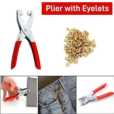 Eyelet Pliers Canvas Fabric Punch Tool DIY Craft Setter Hole Leather+100 Eyelets • £5.99