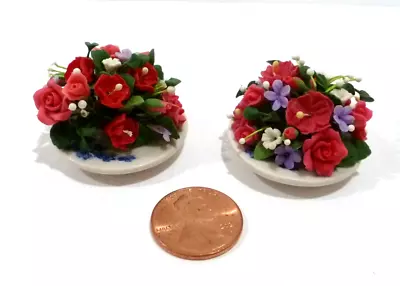 Set Of 2 Dollhouse Miniature Flower Arrangements In Large Plates • $8.95