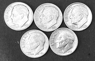 [Lot Of 5] Roosevelt SILVER  Dimes.    (R024) • $11.95