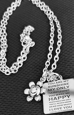You Are My Sunshine Stainless Steel Pendant Sun Charm 18  Silver Plated Necklace • £4.75