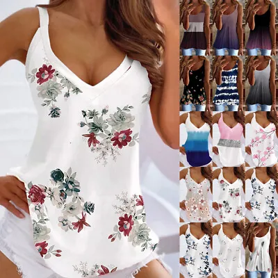 Womens Floral Sleeveless Camisole Tank Tops Summer Casual Loose Vest T-Shirt • £2.49