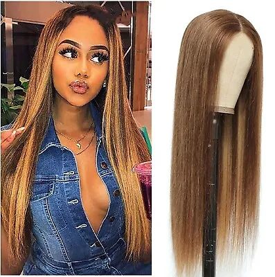 Fashion Ombre Brown Human Hair Wigs Brazilian Full Long Straight Front Wig USA • $14.84