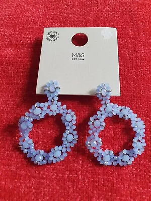 Brand New Marks & Spencer Sky Blue Beaded Hoop Earrings For Pierced Ears • £10.50