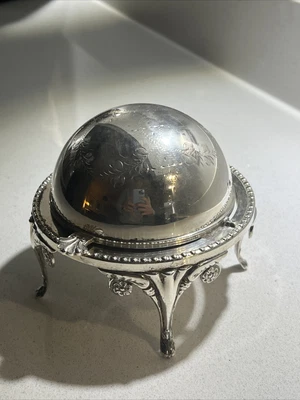 £49.99 • Buy Vintage Antique Silver Plated Footed Caviar Butter Dome Dish Roll Top Lid