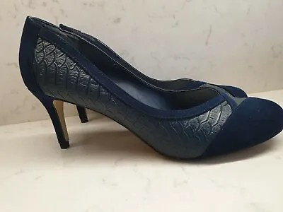 £18 • Buy Vintage 1950s 1960s Style Blue Shoes Suede Mock Croc Size 6
