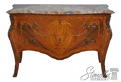 L61548EC: French Louis XV Inlaid Marble Top Commode Chest • $2195