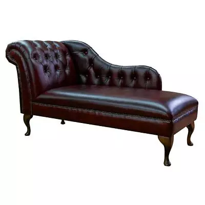 Chaise Longue Large Deep Buttoned Chesterfield 60  Sofa Oxblood Genuine Leather • £876