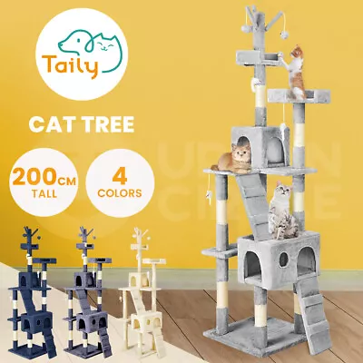 Taily Cat Tree 200cm Scratching Post Scratcher Pole Toys Condo House Multi Level • $87.99