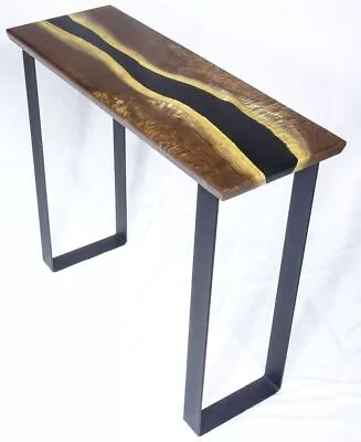 STUNNING HANDMADE FIGURED BLACK WALNUT EPOXY RIVER CONSOLE TABLE Countertop Slab • $254.54