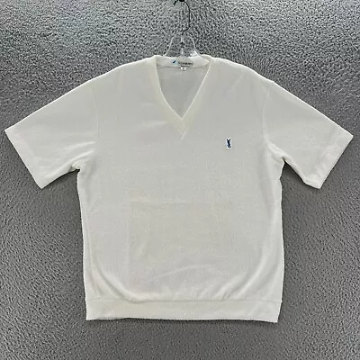 Vintage Yves Saint Laurent Shirt Mens Large White V-Neck Short Sleeve USA • $68.48