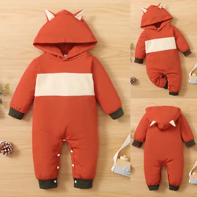 Newborn Baby Boy Hooded Hoodie Romper Tops Pants Jumpsuits Bodysuits Outfits Set • £5.49