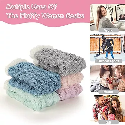 5 Pairs Fuzzy Socks Slipper Socks Microfiber Sleeping Socks Soft Home Winter • $15.30
