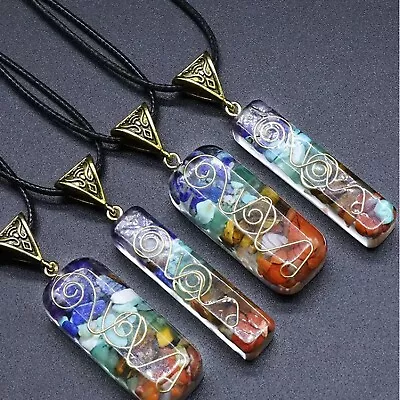 Men Reiki 7 Chakra Gemstone Energy Crystal Pendant Necklace Healing For Women 📿 • £3.95