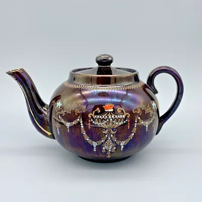 VTG/Antique Brown Betty Teapot Minton English Red Ware Hand Painted Moriage • $32.95